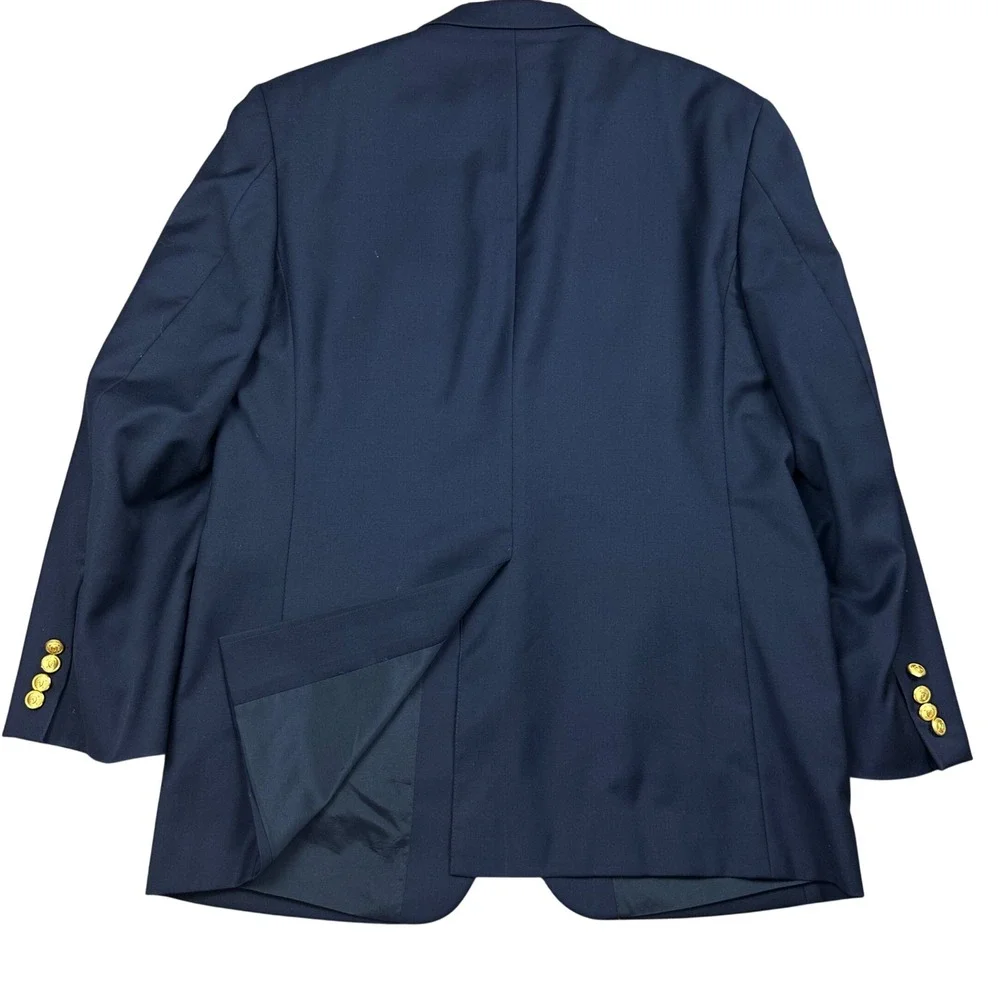 Lauren Ralph Lauren Mens Navy Blue 100% Wool Blazer Gold Crest Button Jacket 41R